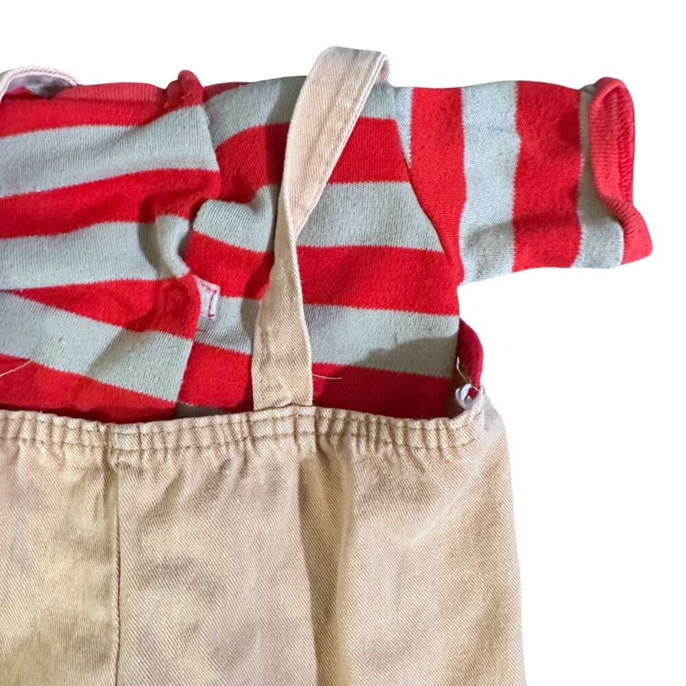 Vintage 1983 Cabbage Patch Kids Beige Overalls With Red Striped Tee Bear Patch D - Picture 10 of 11